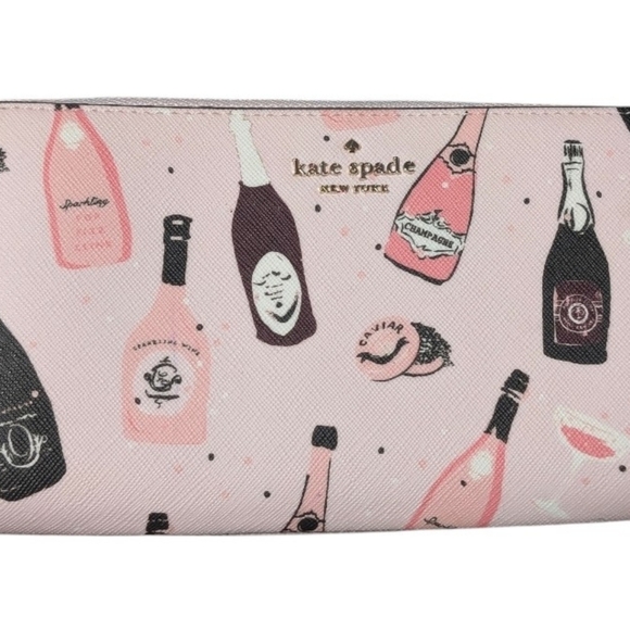 Kate Spade Laurel Way Neda Champagne Bottles Wallet Pink New  Kate Spade ♠️ Dawn pink Champagne bottle Medium Satchel Zip around Lg wallet